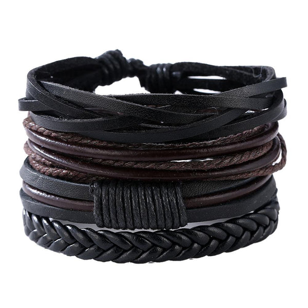 Multi Strand Leather Bracelet for Men - Black & Brown