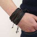 Multi Strand Leather Bracelet for Men - Black & Brown