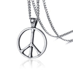 Peace Sign Necklace Silver Stainless Steel Retro