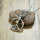 Peace Sign Necklace Silver Stainless Steel Retro