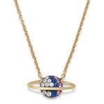 Gold Saturn Necklace | Sterling Silver Planet Pendant w/ CZ Pave