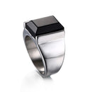 Rectangular Black Onyx Ring for Men - Silver