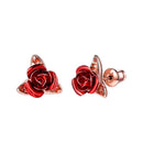 Stud Red Rose Earrings - Rose Gold