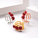 Womens Red Rose Ring Adjustable - Gold, Silver, Rose Gold