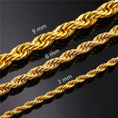 Mens Rope Chain - 3mm - 18K Gold, Black, Silver