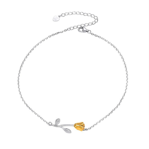 Womens Rose Anklet Sterling Silver
