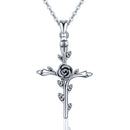 Womens Rose Cross Necklace Sterling Silver