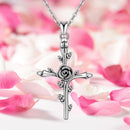 Sterling Silver Cross Necklace with Rose