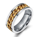 Rotating Chain Inlay Steel Ring for Men - Gold