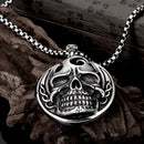 Round Skull Necklace Silver Stainless Steel