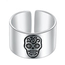 Skull Ring for Women Men - Sterling Silver Adjustable