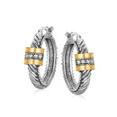 Sterling Silver Hoop Earrings w/ Diamonds