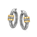 Sterling Silver Hoop Earrings w/ Diamonds