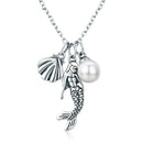 Mermaid Necklace Sterling Silver - Shell Pearl Pendant