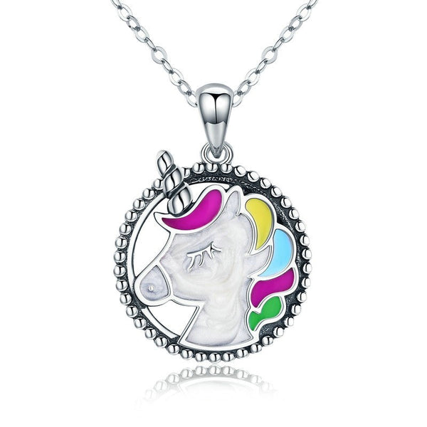 Unicorn Necklace Sterling Silver - Enamel Pendant