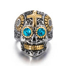 Mens Mexican Sugar Skull Ring Silver Gold