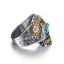 Mens Mexican Sugar Skull Ring Silver Gold