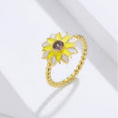 Gold Sunflower Ring Sterling Silver Adjustable