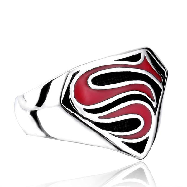 Superman Ring Stainless Steel Silver Red