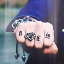 Superman Ring - Silver Stainless Steel - Black, Red "S"