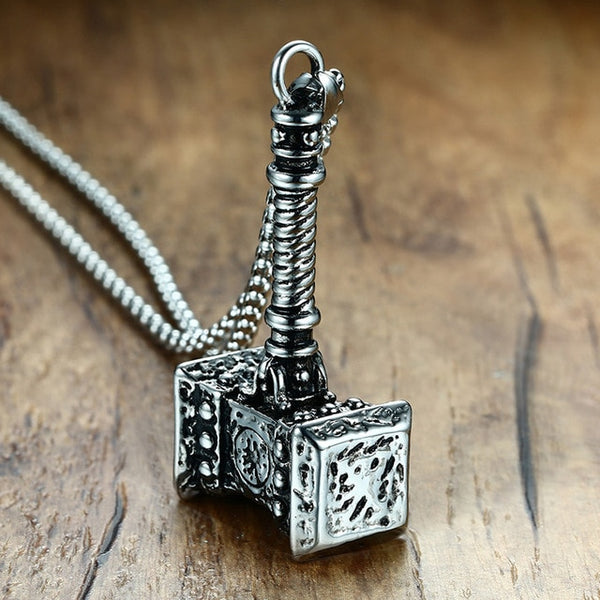 Men s Silver Viking Small Mjolnir Thor s Hammer Necklace