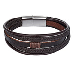 Tiered Multi Strand Leather Bracelet for Men - Brown