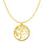 14K Gold Tree of Life Necklace w/ Mother of Pearl | Round Pendant