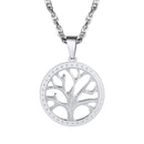 Tree of Life Necklace Silver Stainless Steel Round Pendant