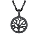 Tree of Life Necklace Black Stainless Steel Round Pendant