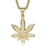 Weed Necklace Gold Iced Out - Marijuana Necklace