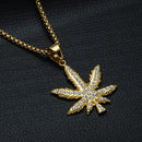 Weed Necklace Gold Iced Out - Marijuana Necklace