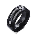 Wire Rope Inlay Black Titanium Ring for Men