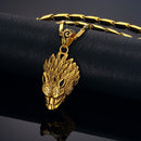 Wolf Necklace for Men - Stainless Steel - 18K Gold Plated