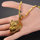 Wolf Necklace for Men - Stainless Steel - 18K Gold Plated