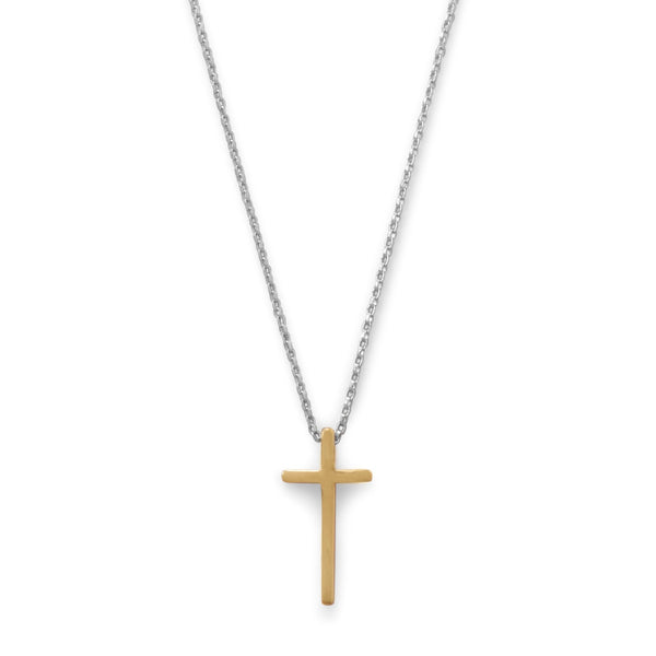 Womens Cross Necklace in Sterling Silver - 14K Gold Plated