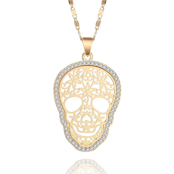 Womens Skull Necklace Gold Pendant Cut Out