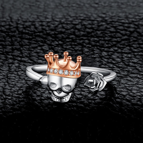 womens skull ring sterling silver with rose crown