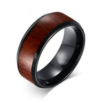 Wood Inlay Black Tungsten Carbide Ring for Men